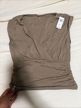 Abercrombie & Fitch Taupe Surplice Ruched Waist Top